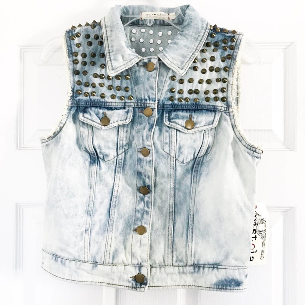Pistola Light Wash Acid Studded Denim Vest